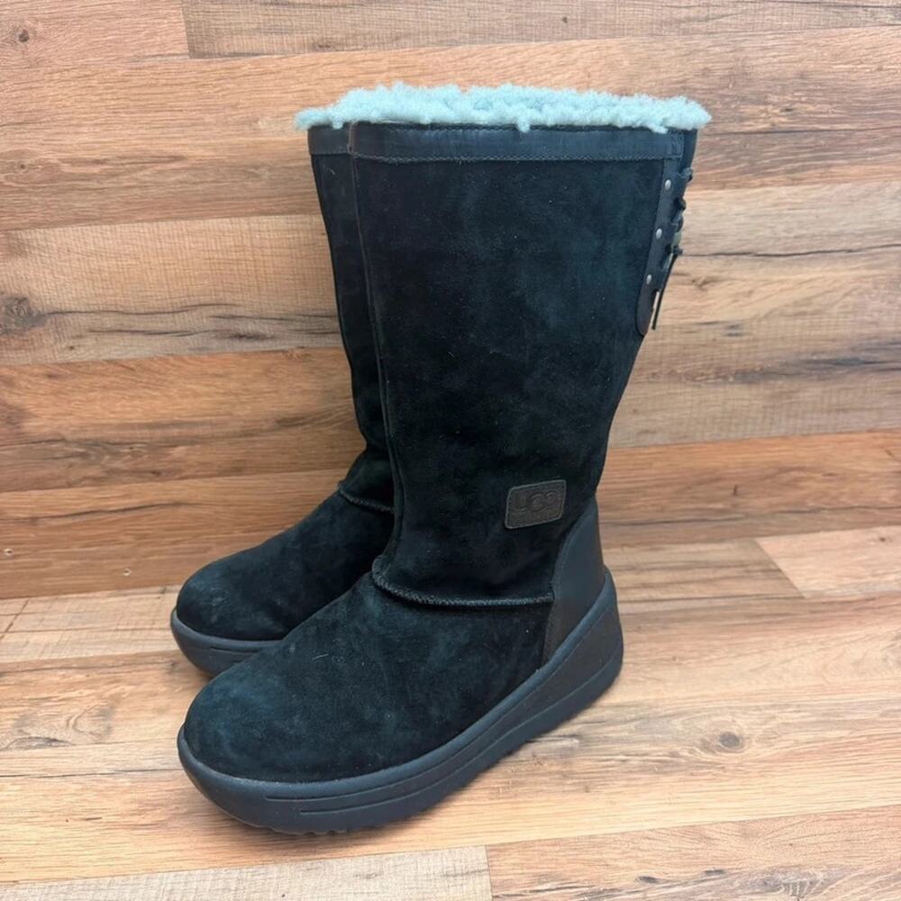 UGG Womens Size 9 Black Suede Tall Winter Boots Sheepskin Lined